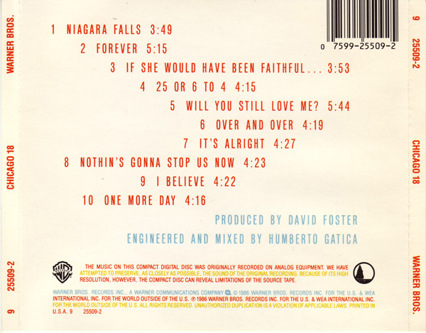 Chicago 18 - CD-Inlay, Rückseite Placeholder image