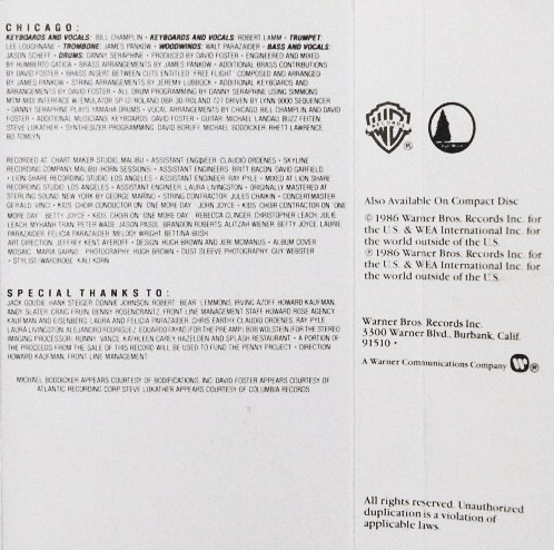 Chicago 18 - Cassette - Inlay, Rückseite Placeholder image