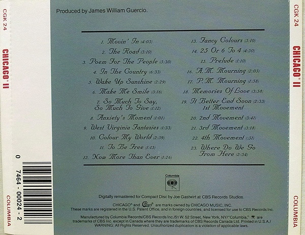 Chicago - CBS-CD-Ausgabe - Inlay-Rückseite Placeholder image