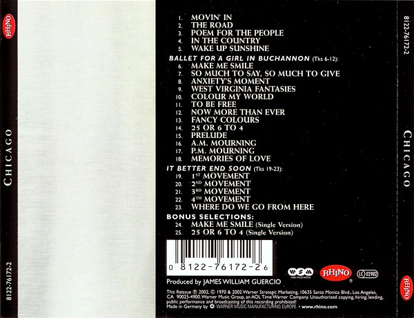 Chicago -Rhino-CD-Ausgabe - Inlay Rückseite Placeholder image