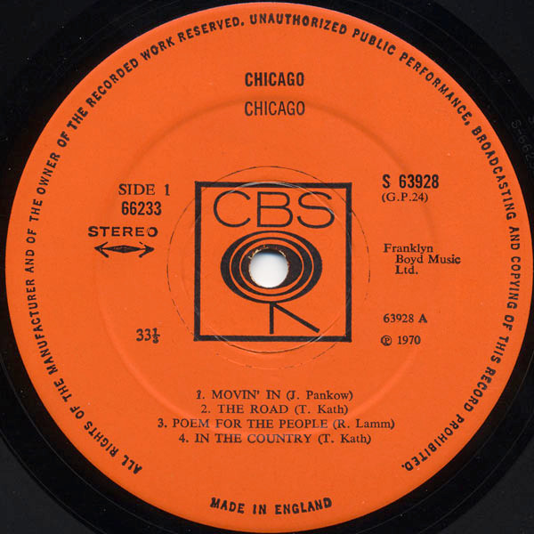 Chicago - CBS-Vinyl-Label Seite 1 Placeholder image