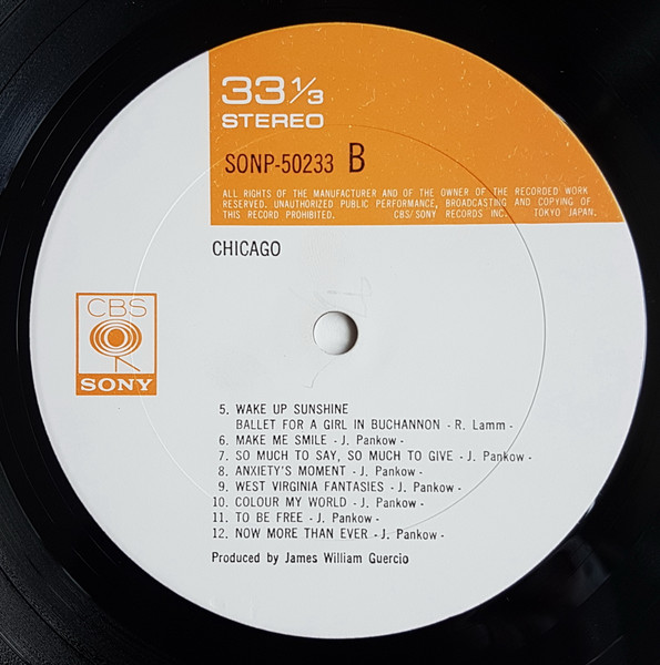 Chicago - CBS/Sony-Vinyl-Label Seite 2 Placeholder image