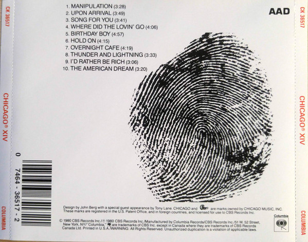 Chicago XIV - CD-Inlay Rückseite Placeholder image